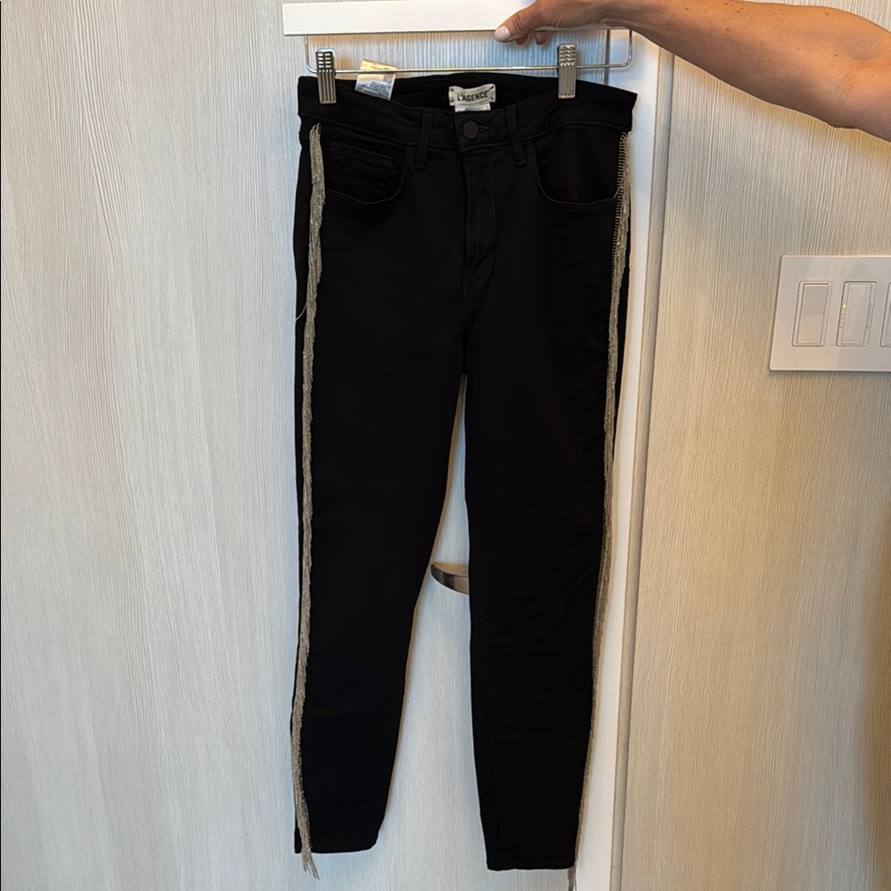 Chanel Black Jeans with Gold Side Stripes